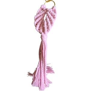 Pink Macramé Leaf Bag Charm – Handmade Keychain, Boho Gift. 222